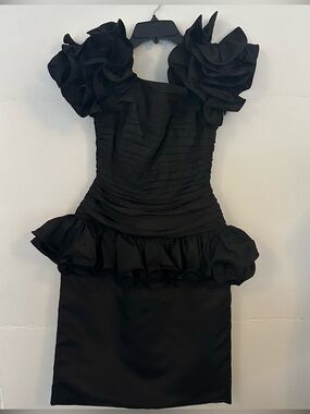 Cache Black Ruffled Peplum Cocktail Dress